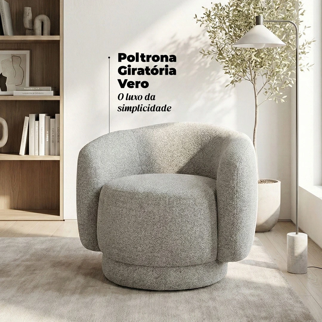 Poltrona Giratória Vero
Largura: 80 cm / Profundidade: 70 cm / Altura: 70 cm
Mais de 50 cores e tecidos diferentes.
Espuma HR, Mola Bonnel, Madeira Maciça.
Pillow Top Confortável com Espuma HR
Acabamento e Qualidade impecável.